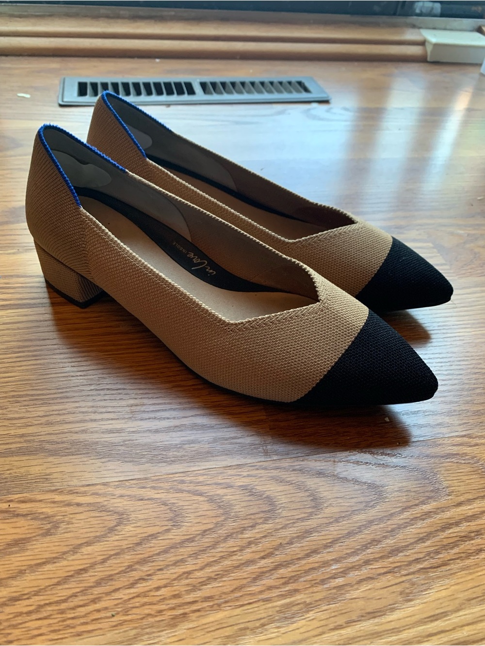 Rothy's Beige Pointed Toe Low Block Heel Women Size 10.5 Business Casual Shoe